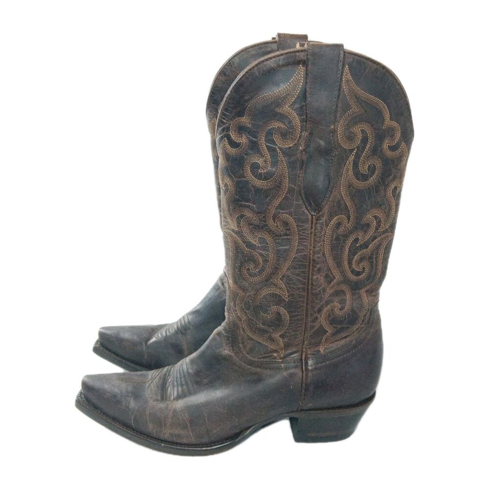 Cavender’s Burnished Chocolate Goat Leather Snip Toe Cowboy Boots Women’s 8.5 D - Picture 2 of 11